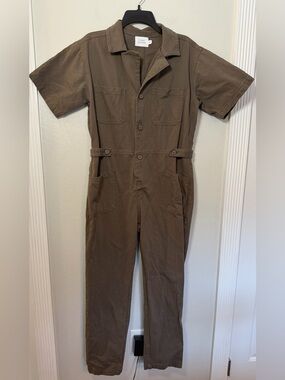 Things Between Brown Utility Jumpsuit Size Medium Short Sleeve Coverall